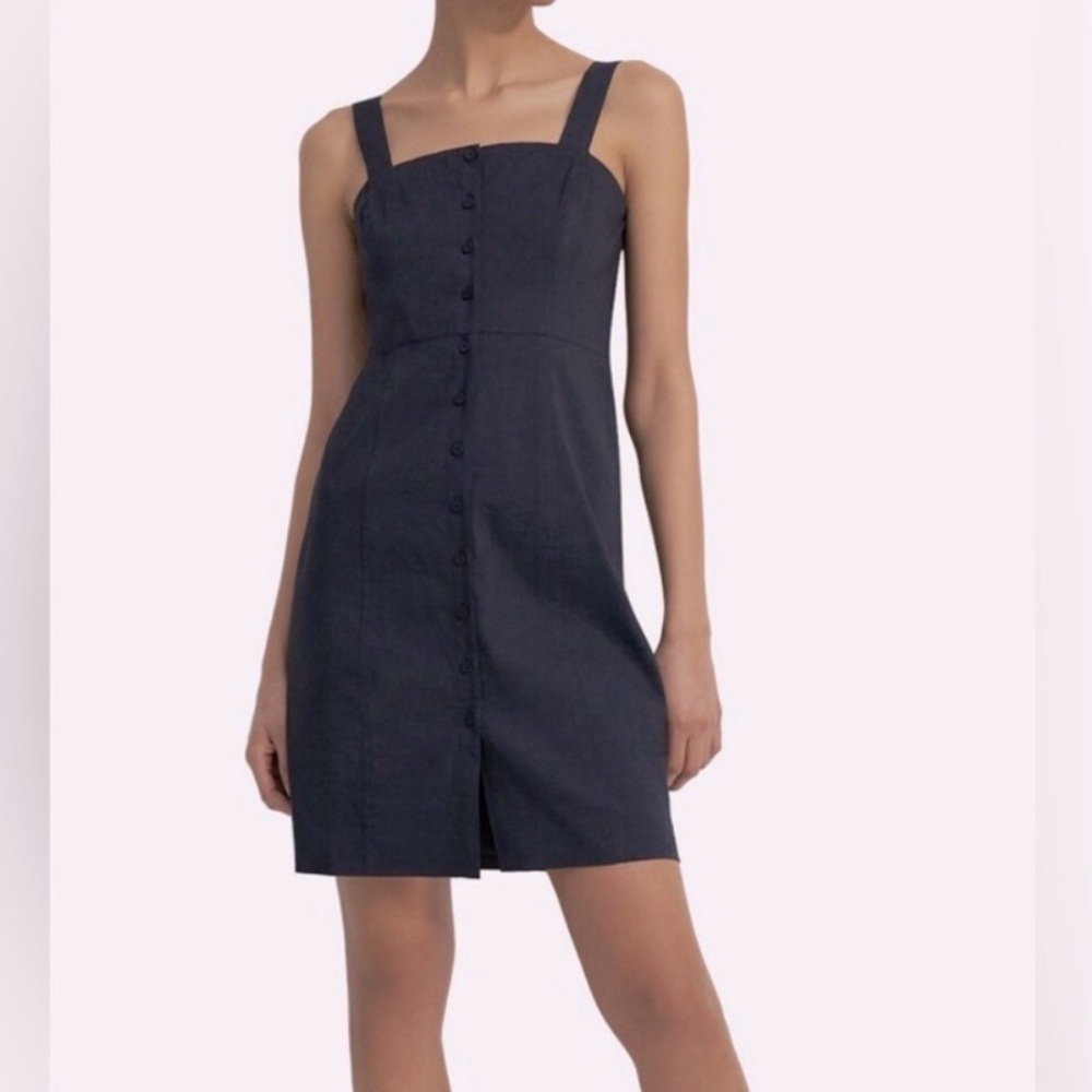 Theory Kayleigh Sleeveless Button Front Mini Dress linen mix Dark Navy size 6